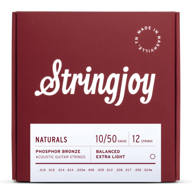 Stringjoy Naturals SJ-NB1024 | 12 String Extra Light Gauge (10-50) Phosphor Bronze Acoustic Guitar Strings