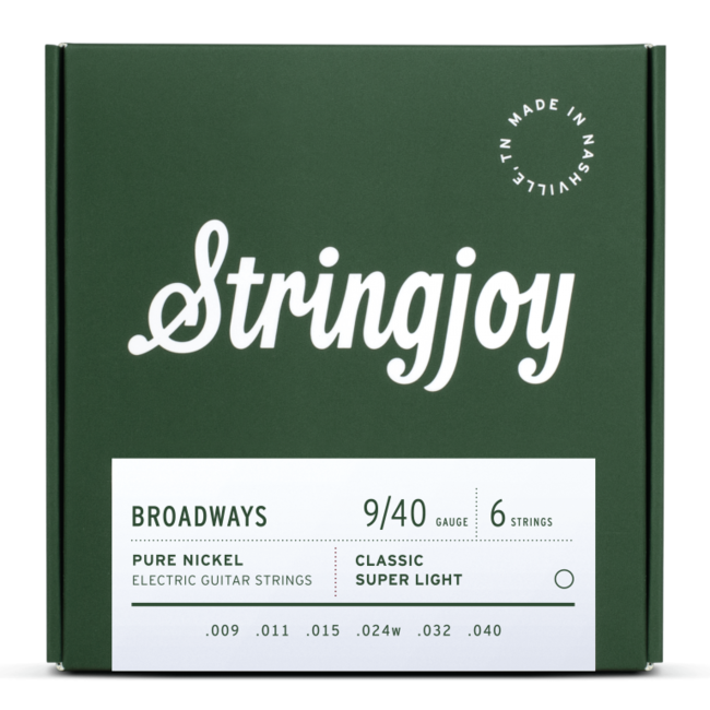 Stringjoy Broadways SJ-BR0940 | Classic Super Light Gauge (9-40) Pure Nickel Electric Guitar Strings