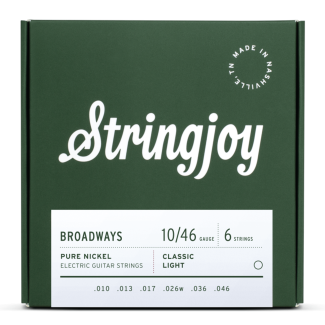 Stringjoy Broadways SJ-BR1046 | Classic Light Gauge (10-46) Pure Nickel Electric Guitar Strings