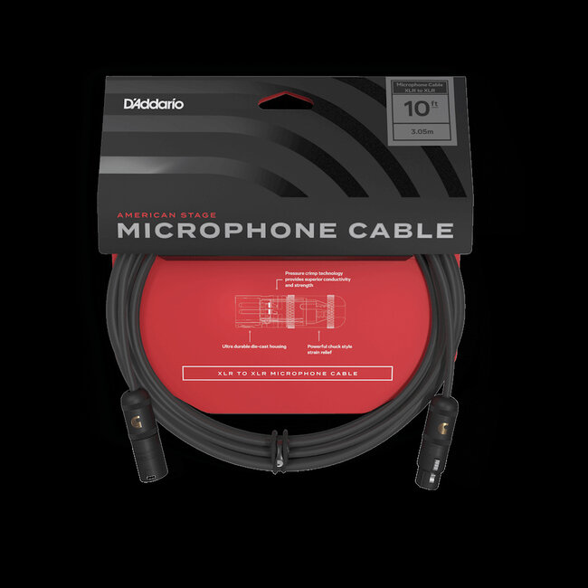 D'Addario PW-AMSM-10 American Stage Series Microphone Cable, XLR Male to XLR Female - 10 feet