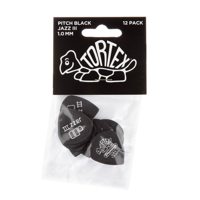 Dunlop 482P100 Tortex Pitch Black Jazz III Guitar Picks, 1.0mm (12-Pack)