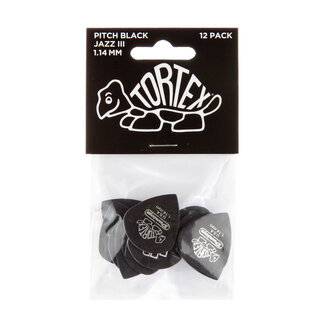 Dunlop 482P114 Tortex Pitch Black Jazz III Guitar Picks, 1.14mm (12-Pack)