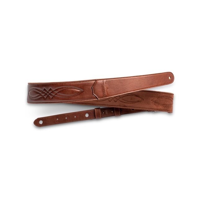 Taylor Vegan Leather Strap, Med Brown w/Stitching, 2.0" Embossed Logo