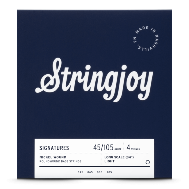 Stringjoy Light Gauge (45-105) 4 String Long Scale Nickel Wound Bass Guitar Strings