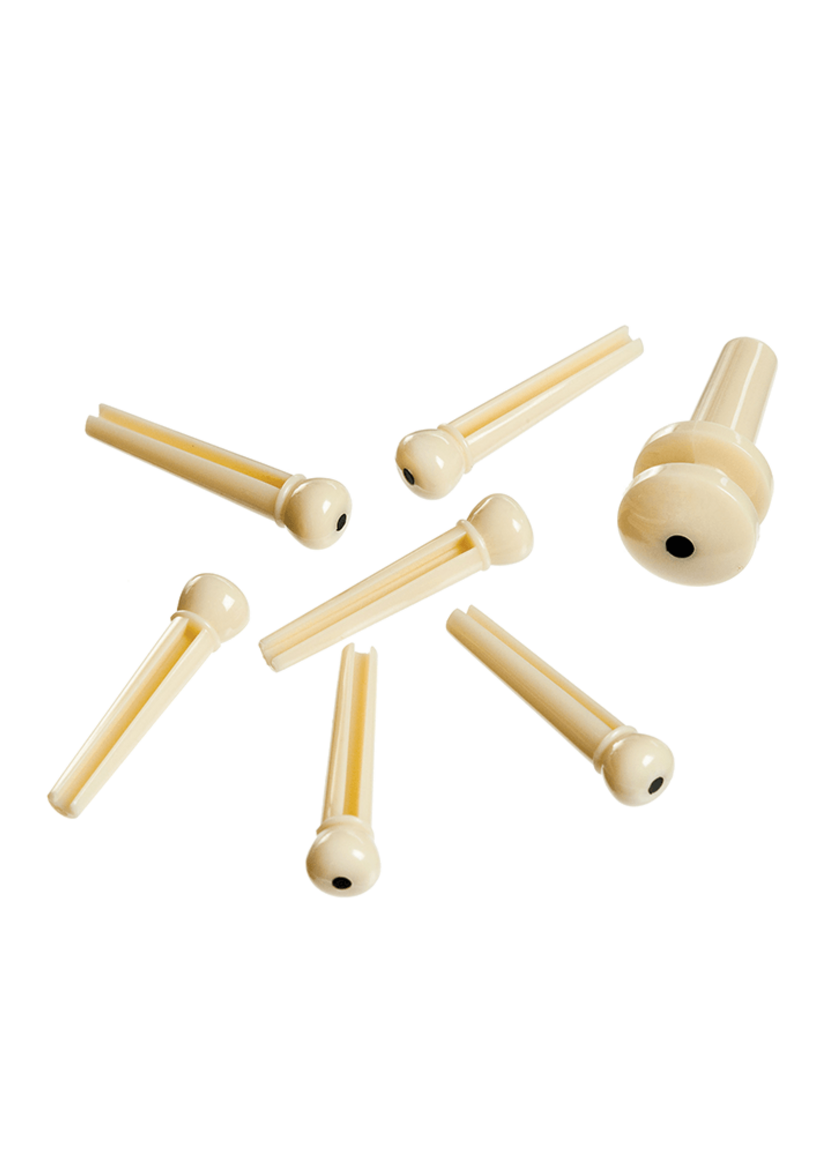 D'Addario D'Addario PWPS12 Injected Molded Bridge Pins with End Pin, Set of 7, Ivory with Ebony Dot