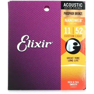 Elixir Strings 16027 Nanoweb Phosphor Bronze Acoustic Guitar Strings - .011-.052 Custom Light
