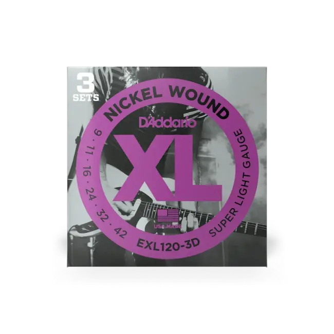 D'Addario 09-42 Super Light 3-Pack, XL Nickel Electric Guitar Strings EXL120-3D