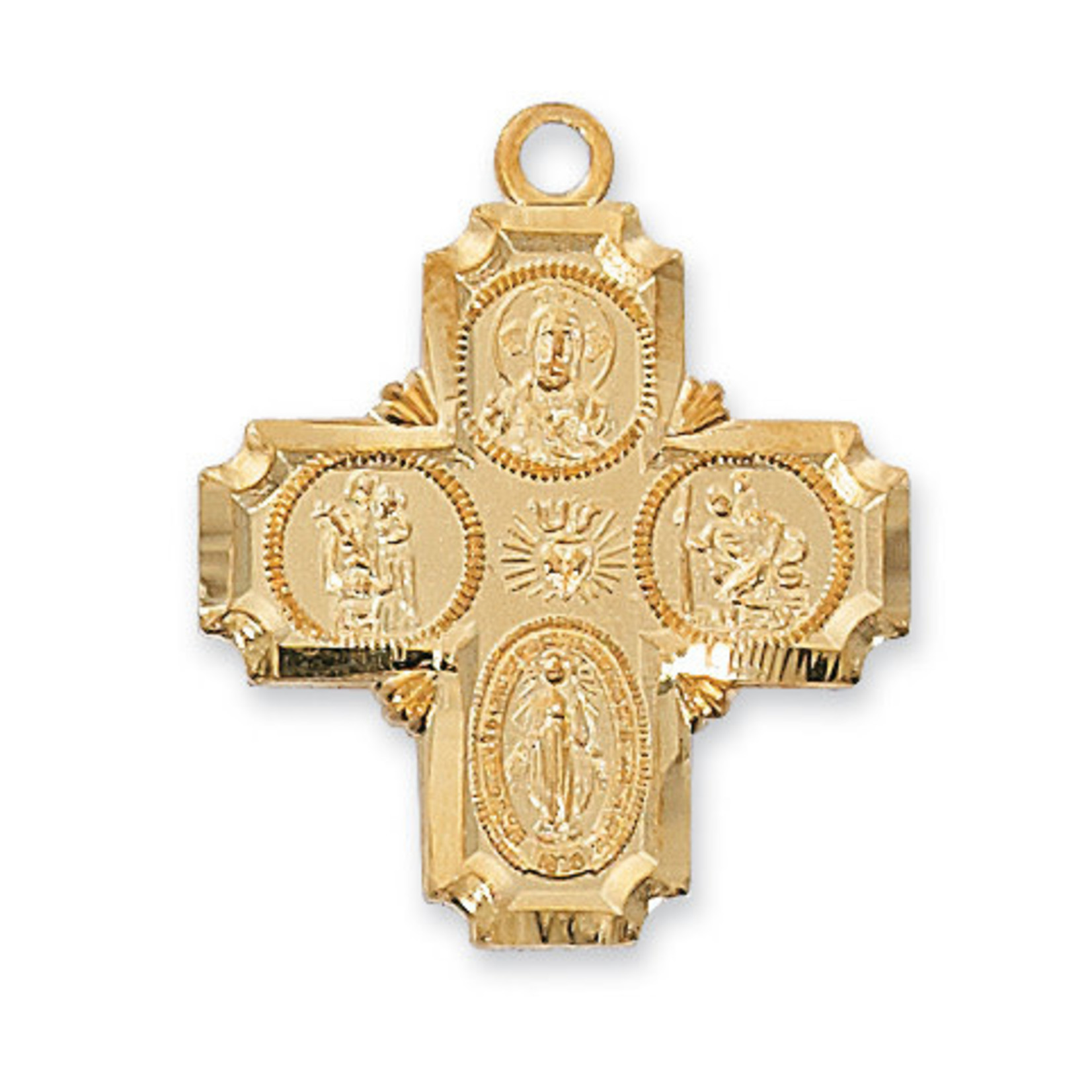 Gold over Sterling 4-way Cross Medal w/ 20" Chain