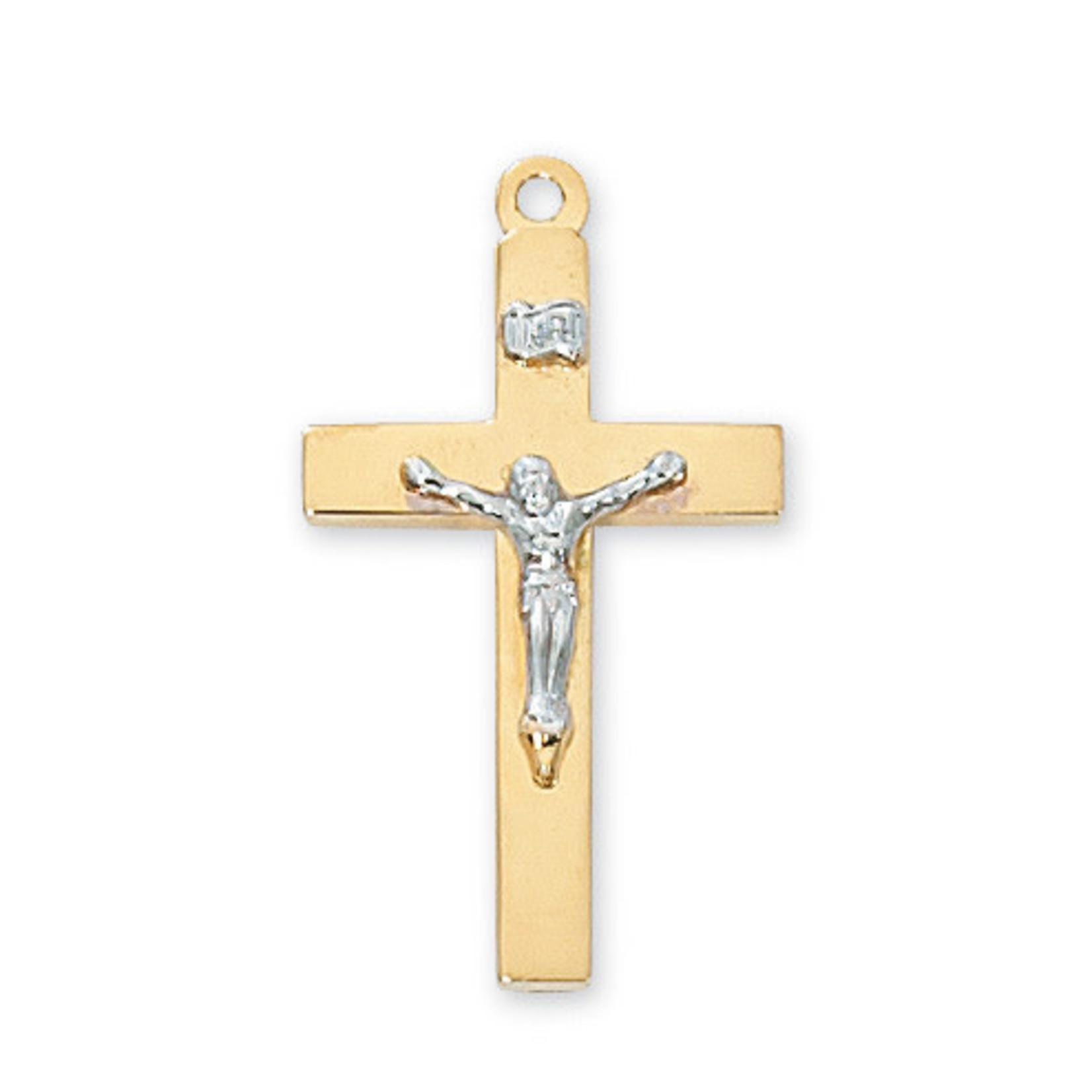 Gold over Sterling Two Tone Crucifix Pendant w/ 20" Chain
