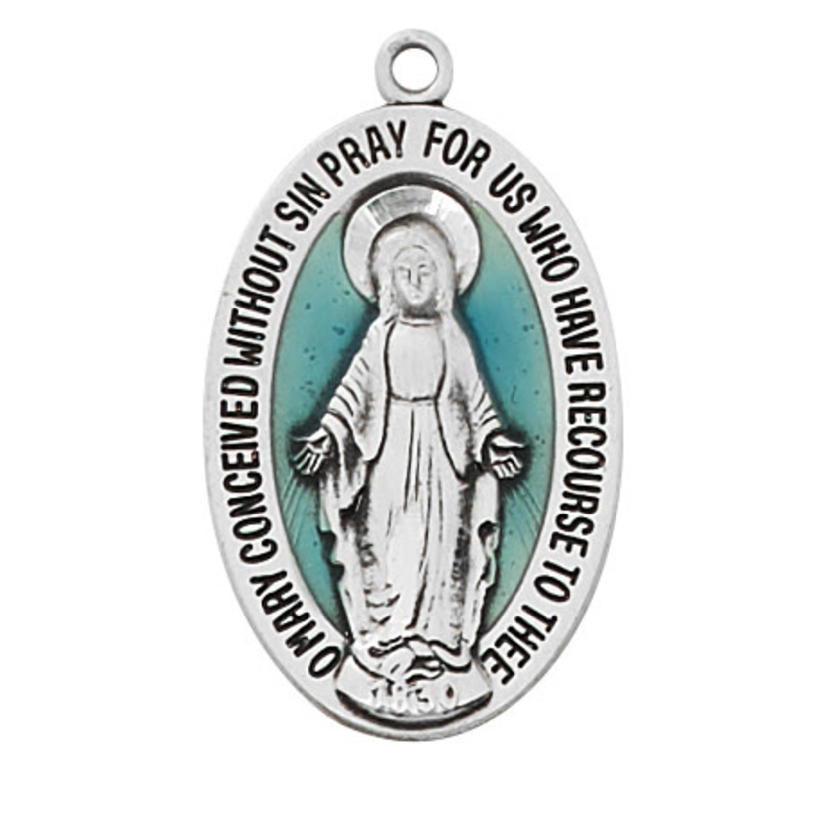 Sterling Silver w/ Blue Miraculous Medal w/ 20" Chain