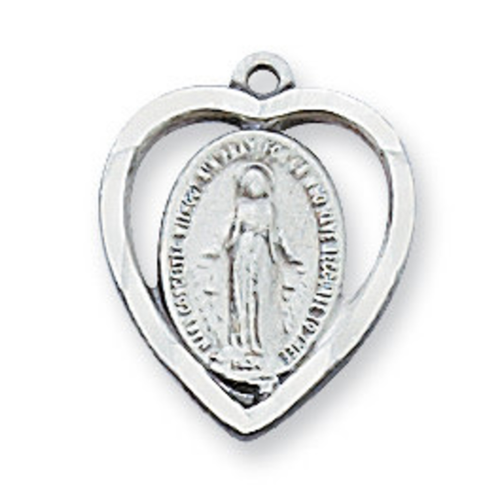 Sterling Silver Miraculous Medal in Heart