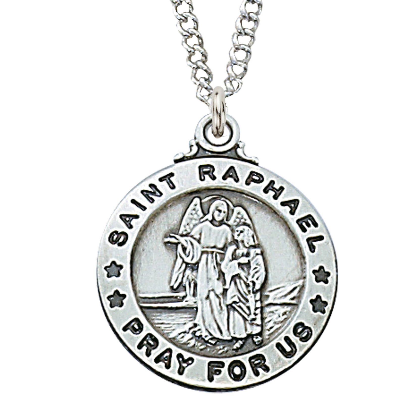 Sterling Silver St. Raphael Medal w/ 20" Chain