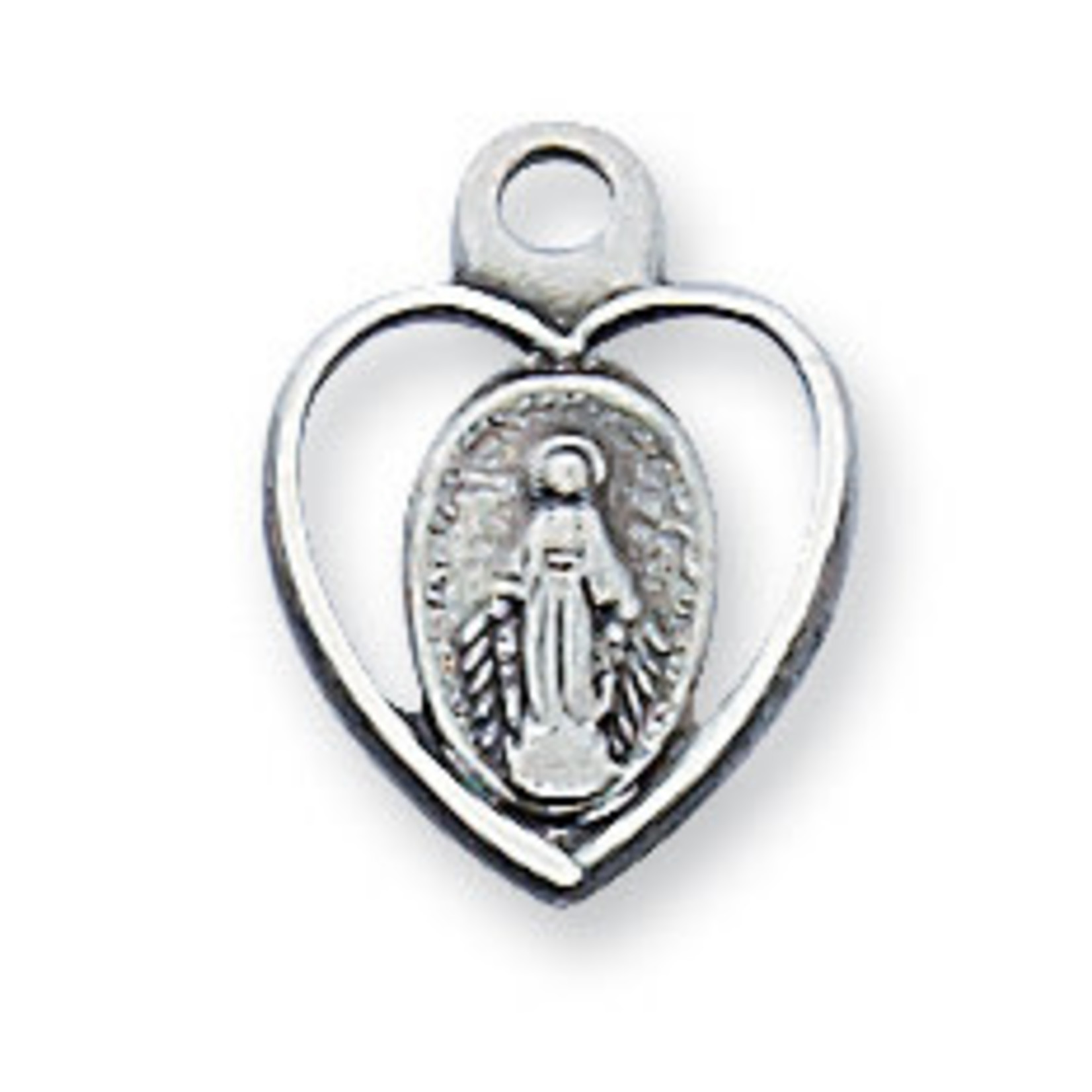 Sterling Silver Miraculous Medal in Heart