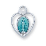 Sterling Silver w/ Blue Miraculous Medal in Heart