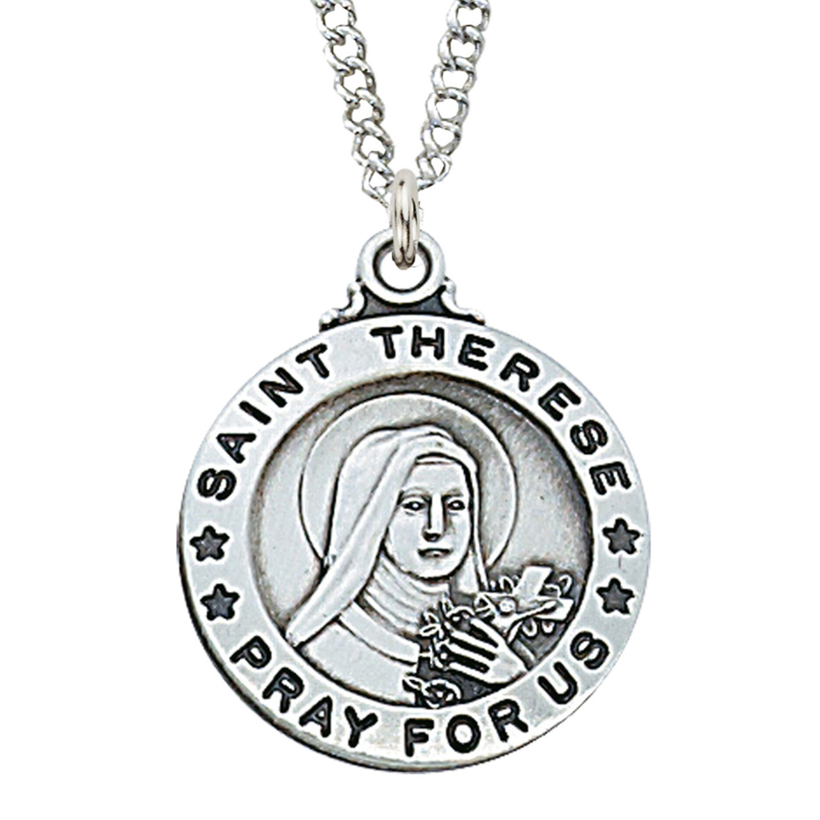 Sterling Silver St. Therese Medal w/ 20" Chain