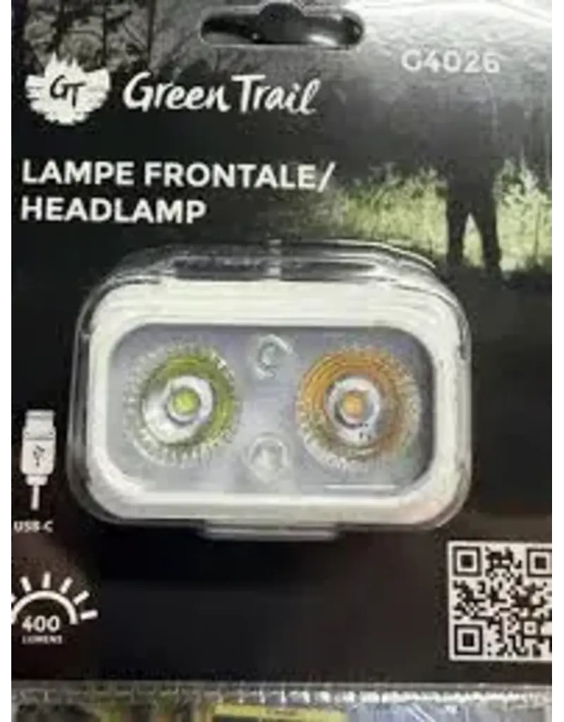 Green Trail Lampe frontale 400Lm, Rechargeable