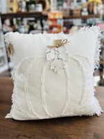 Mud Pie Square White Pumpkin Pillow