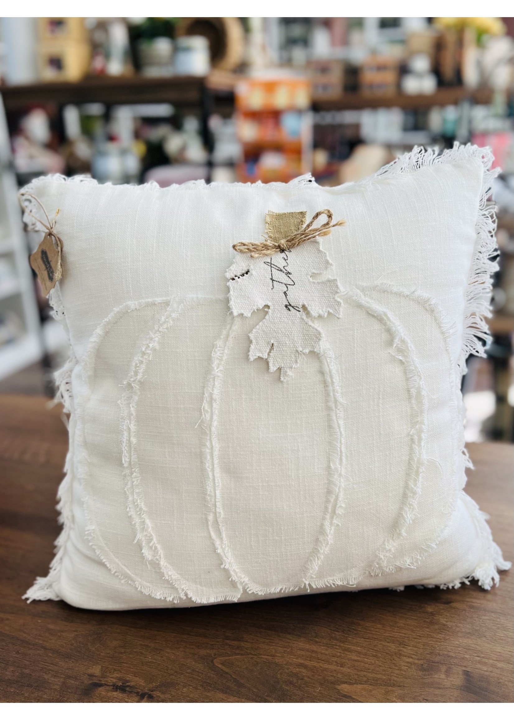 Mud Pie Square White Pumpkin Pillow