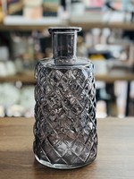Embossed Glass Vase - Smoke