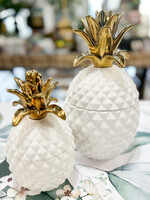 Torre & Tagus Pineapple Canister w/Gold Crown Large
