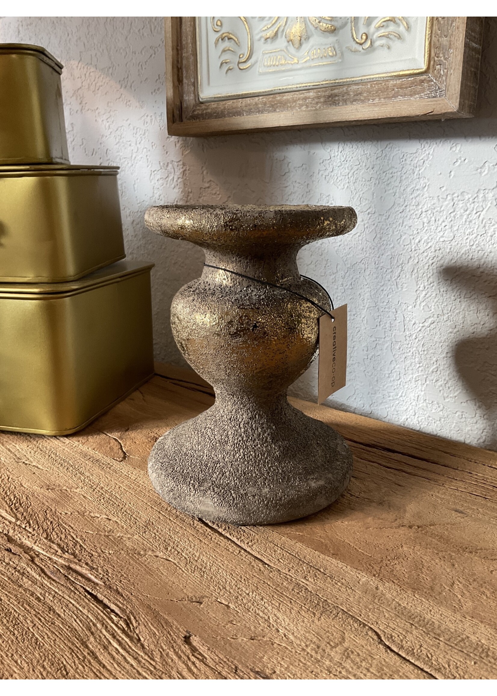 Terra Cotta Candle Holder /Gold finish