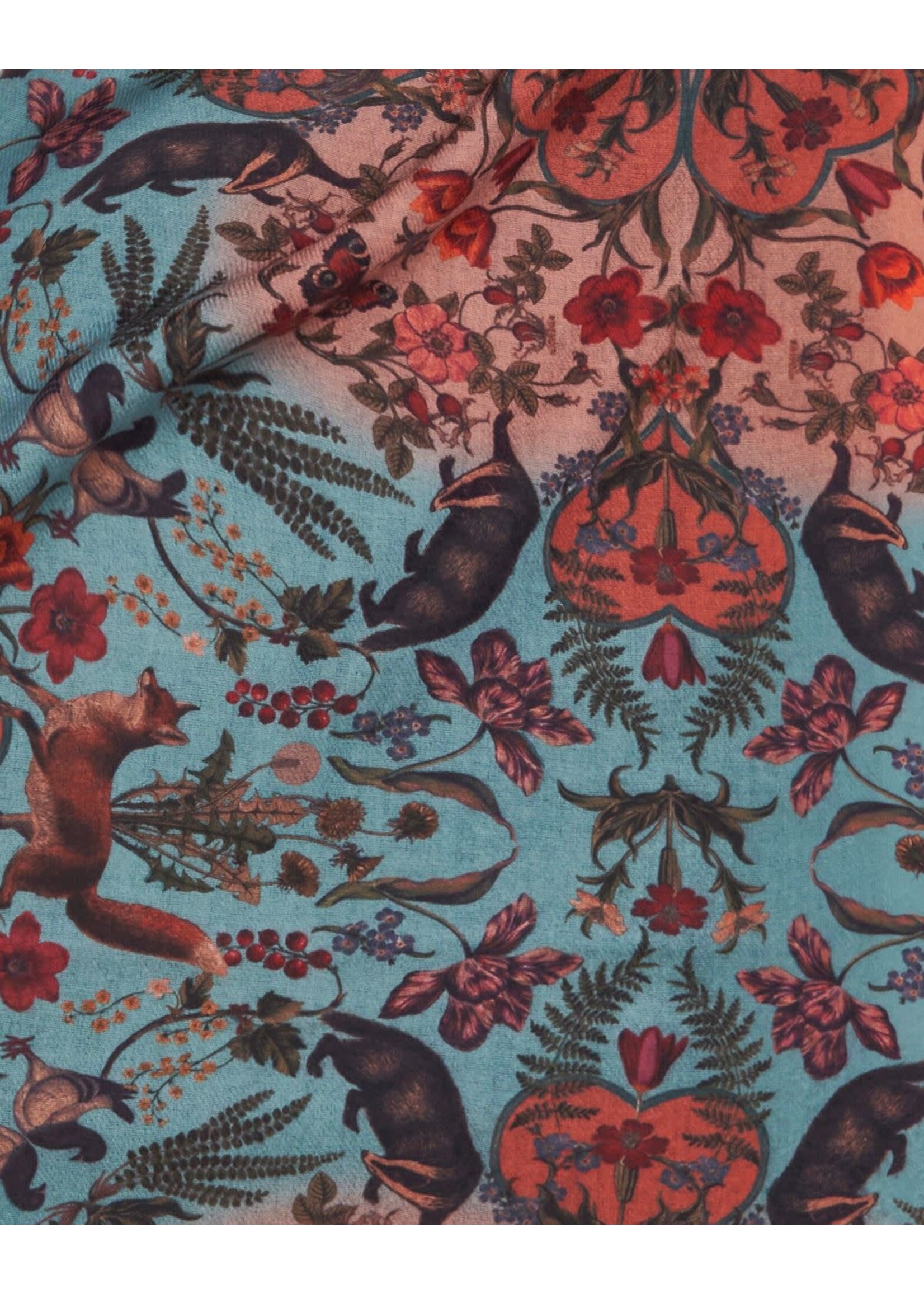 Fable England Folksy Fox Teal Scarf w/Tassles