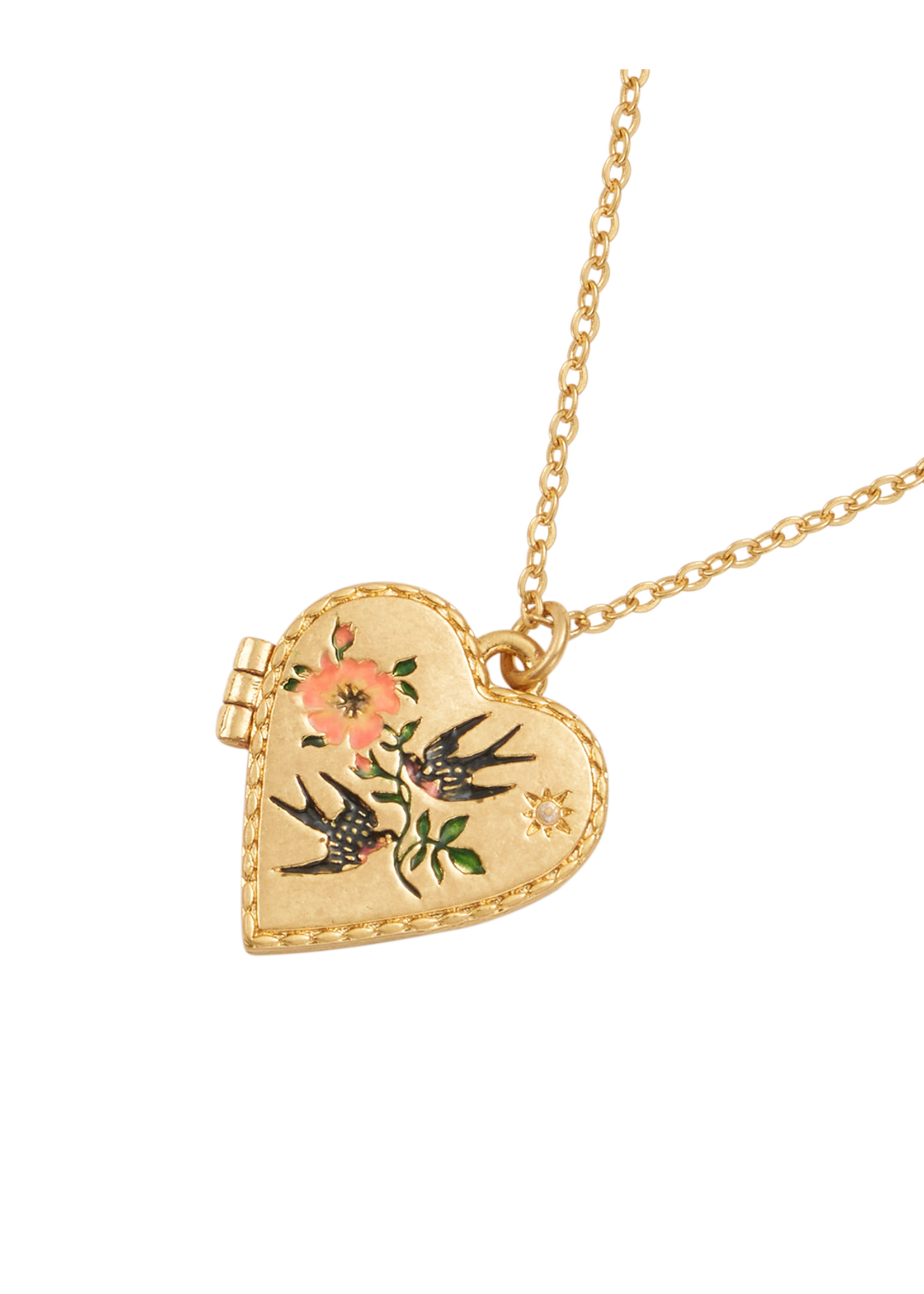 Fable England Swallow Heart Locket Chain Necklace