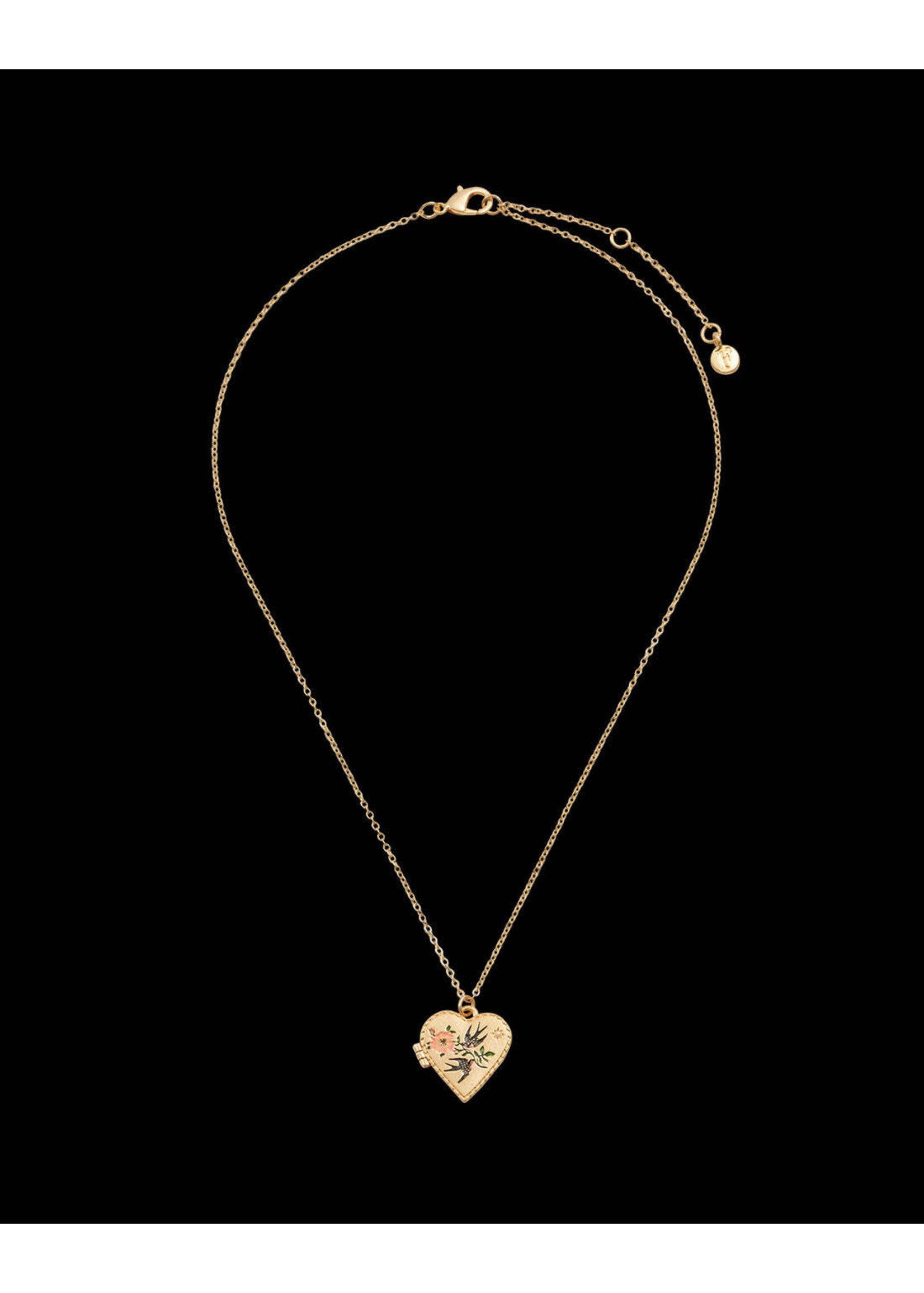 Fable England Swallow Heart Locket Chain Necklace