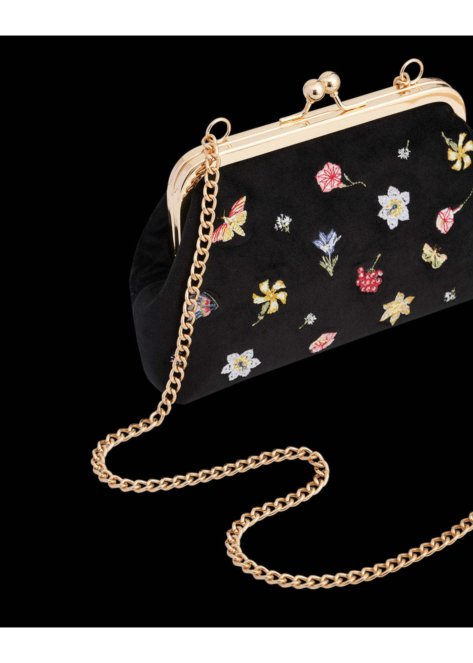 Fable England Floral Ditsy Embroidered Velvet Clutch Purse
