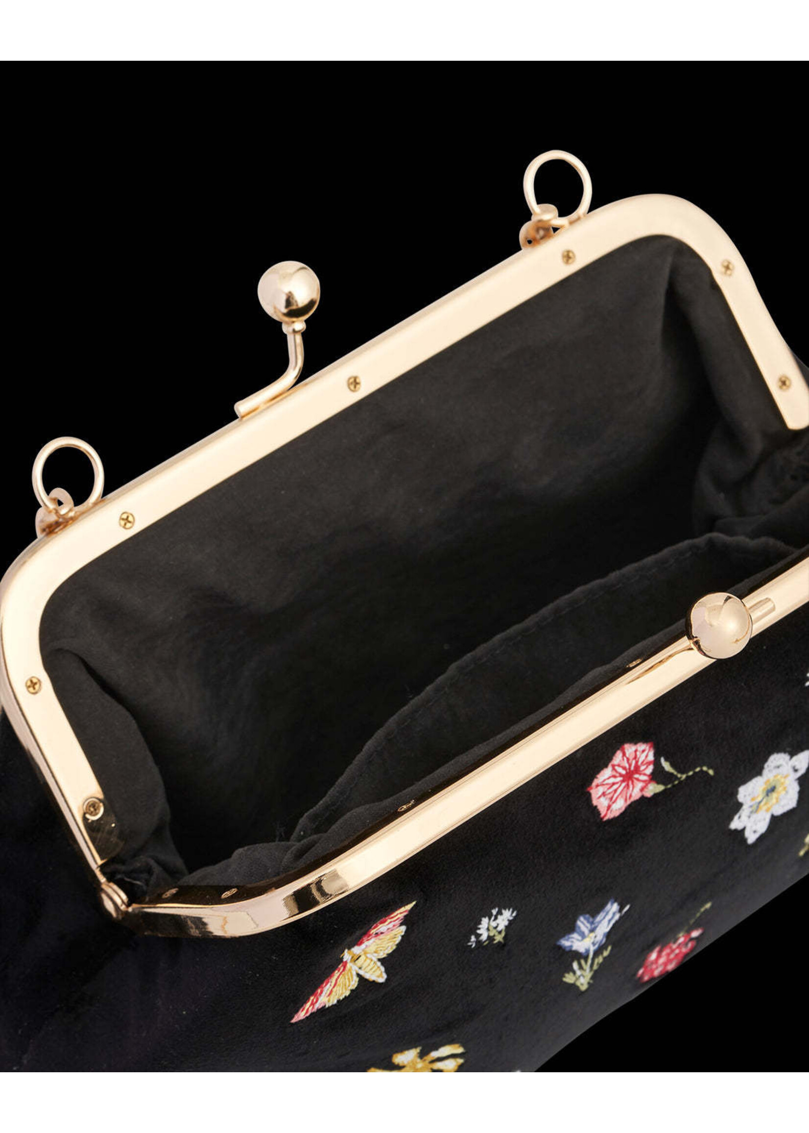 Fable England Floral Ditsy Embroidered Velvet Clutch Purse