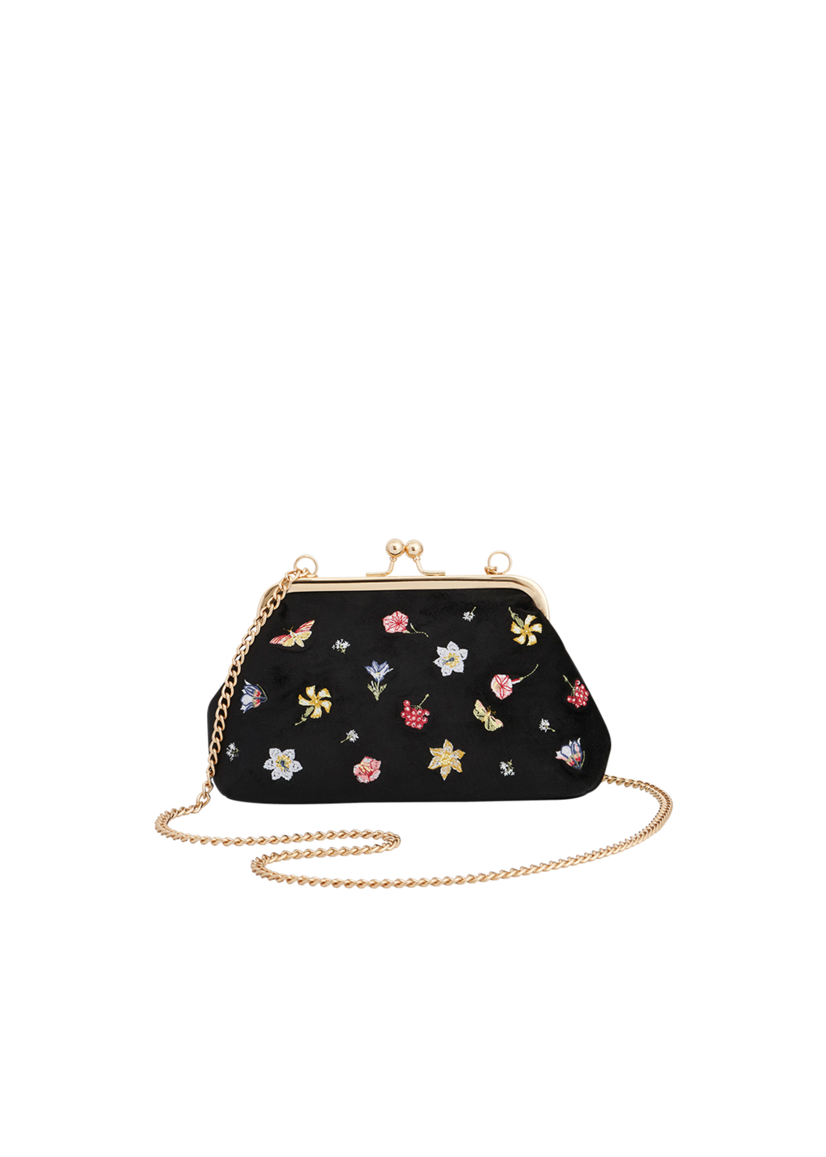 Fable England Floral Ditsy Embroidered Velvet Clutch Purse