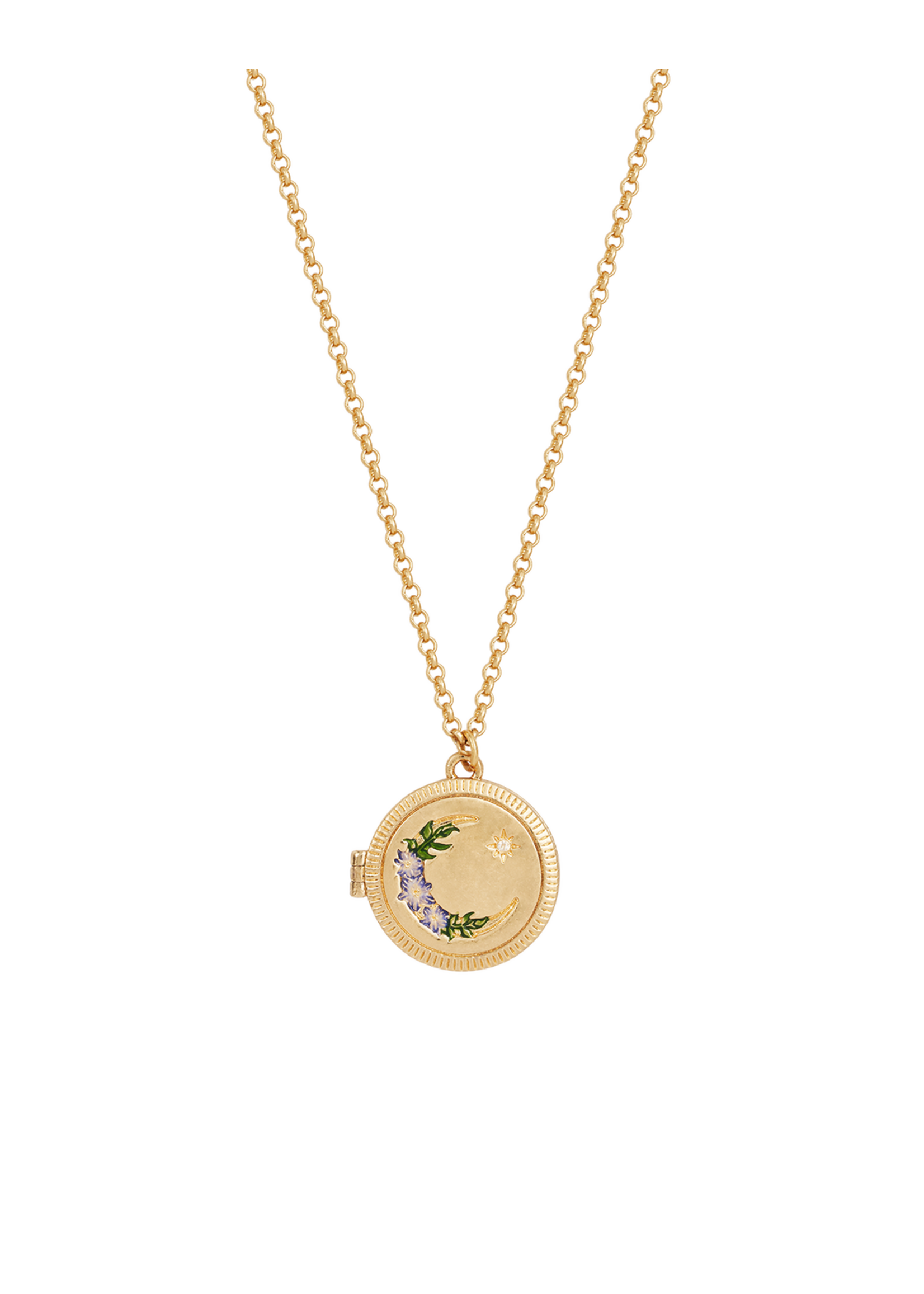 Fable England Nightshade Moon Round Gold Locket Chain Necklace