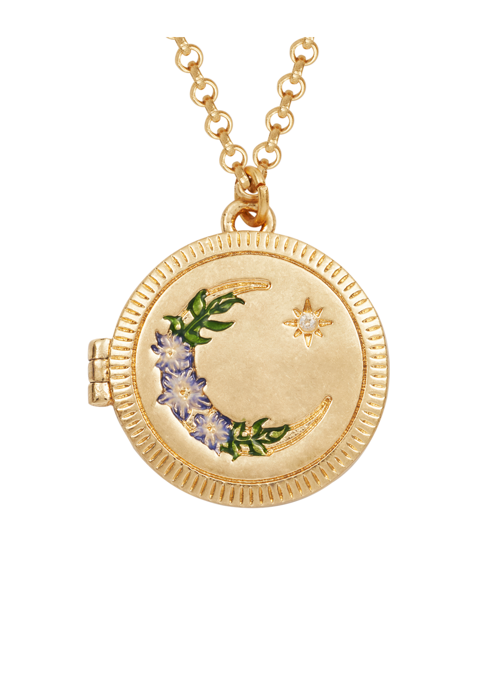 Fable England Nightshade Moon Round Gold Locket Chain Necklace