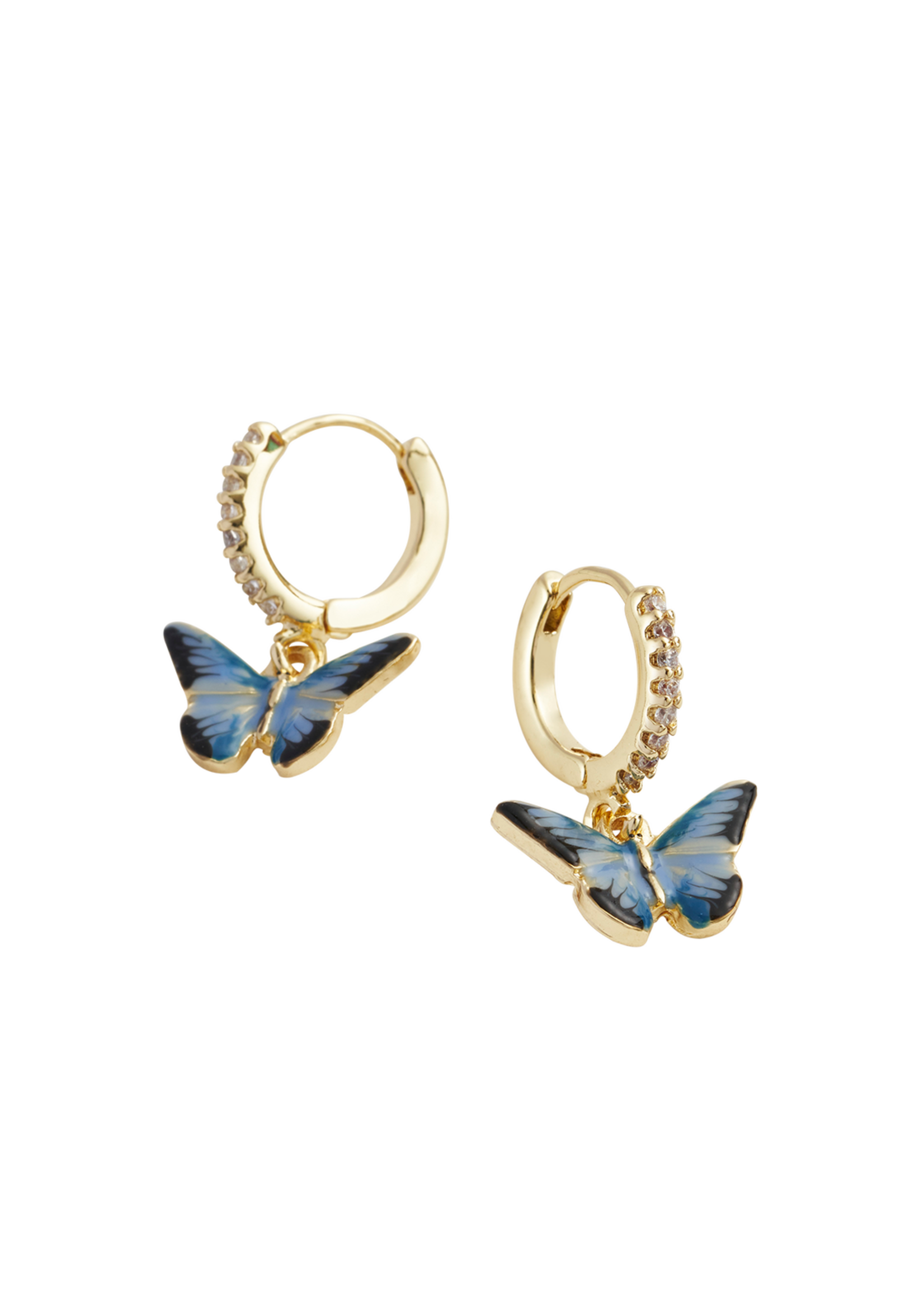Fable England Enamel Blue Butterfly Huggie Earrings
