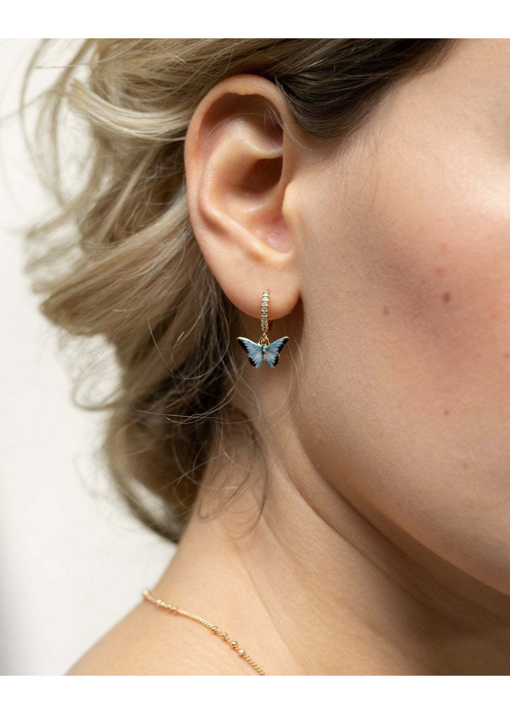 Fable England Enamel Blue Butterfly Huggie Earrings