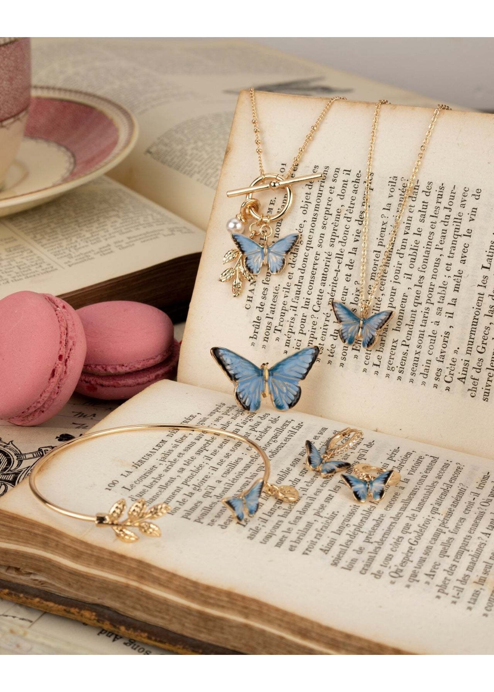 Fable England Enamel Blue Butterfly Huggie Earrings