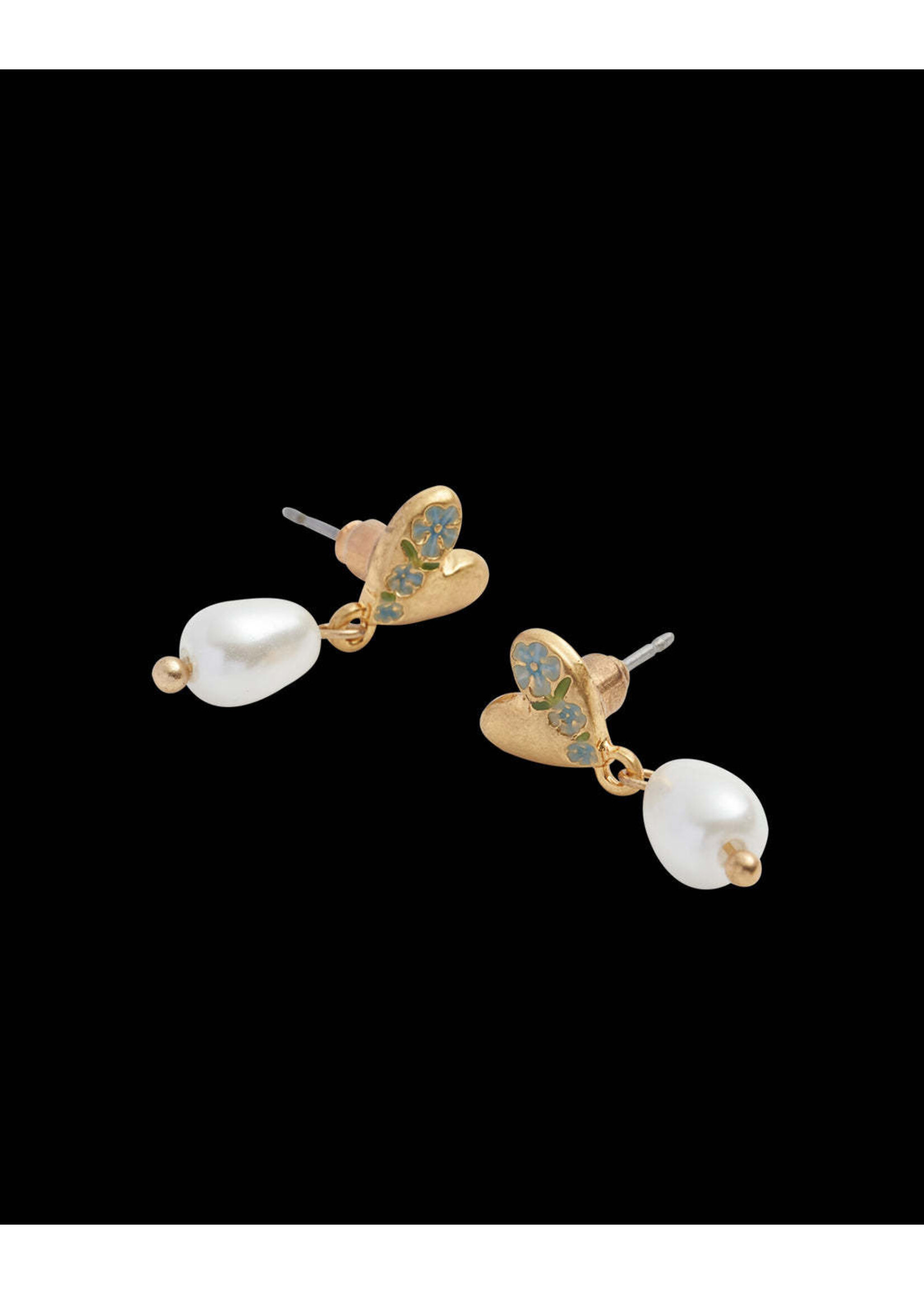 Fable England Forget-Me-Not Heart & Pearl Earrings