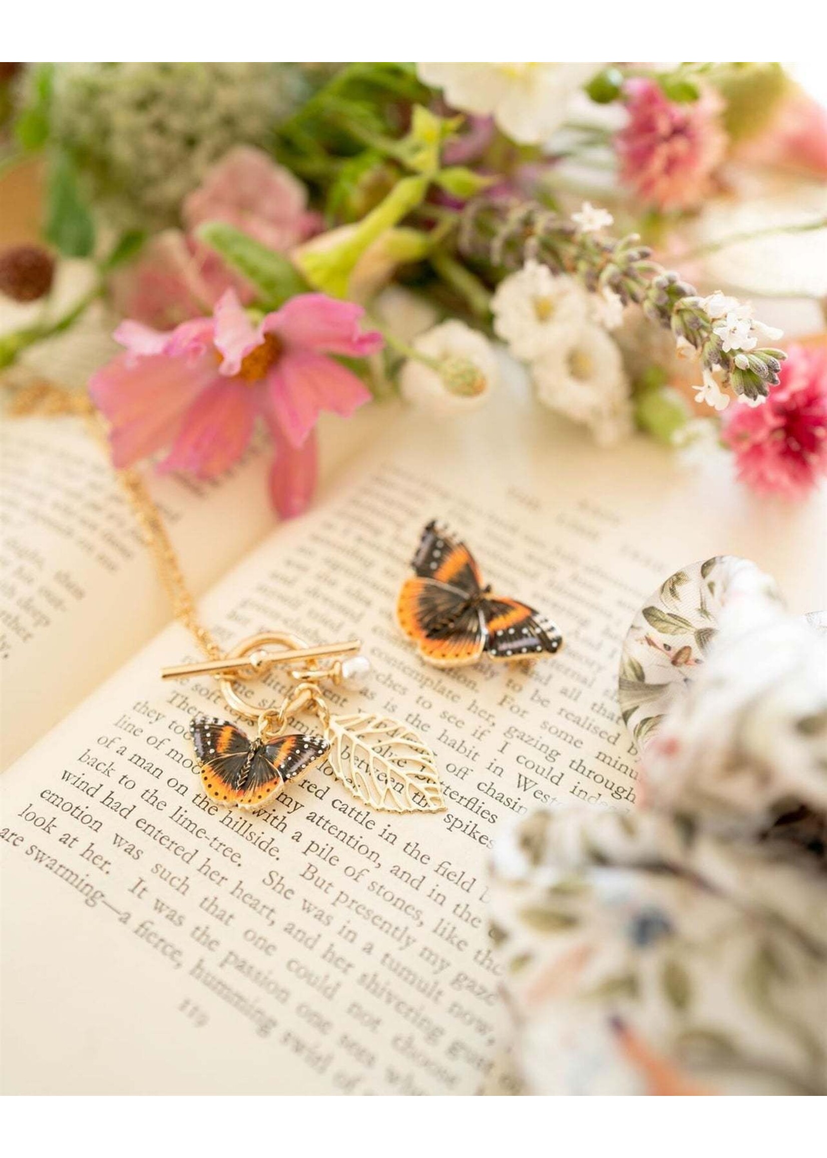 Fable England Enamel Red Admiral Charm Necklace