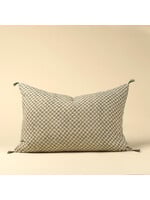 Indaba 16x24 Block Print Check Linen Pillow Blue