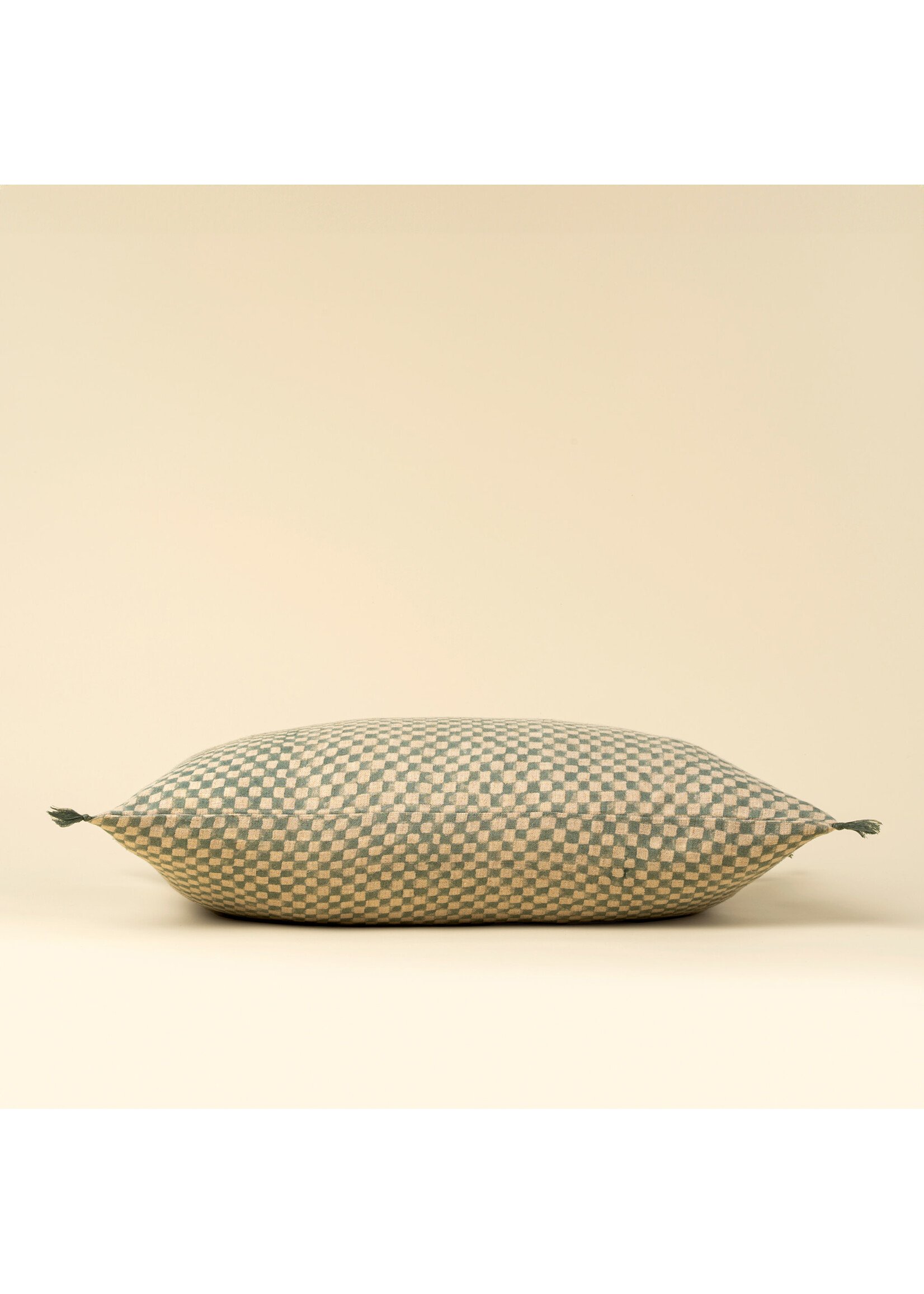 Indaba 16x24 Block Print Check Linen Pillow Blue