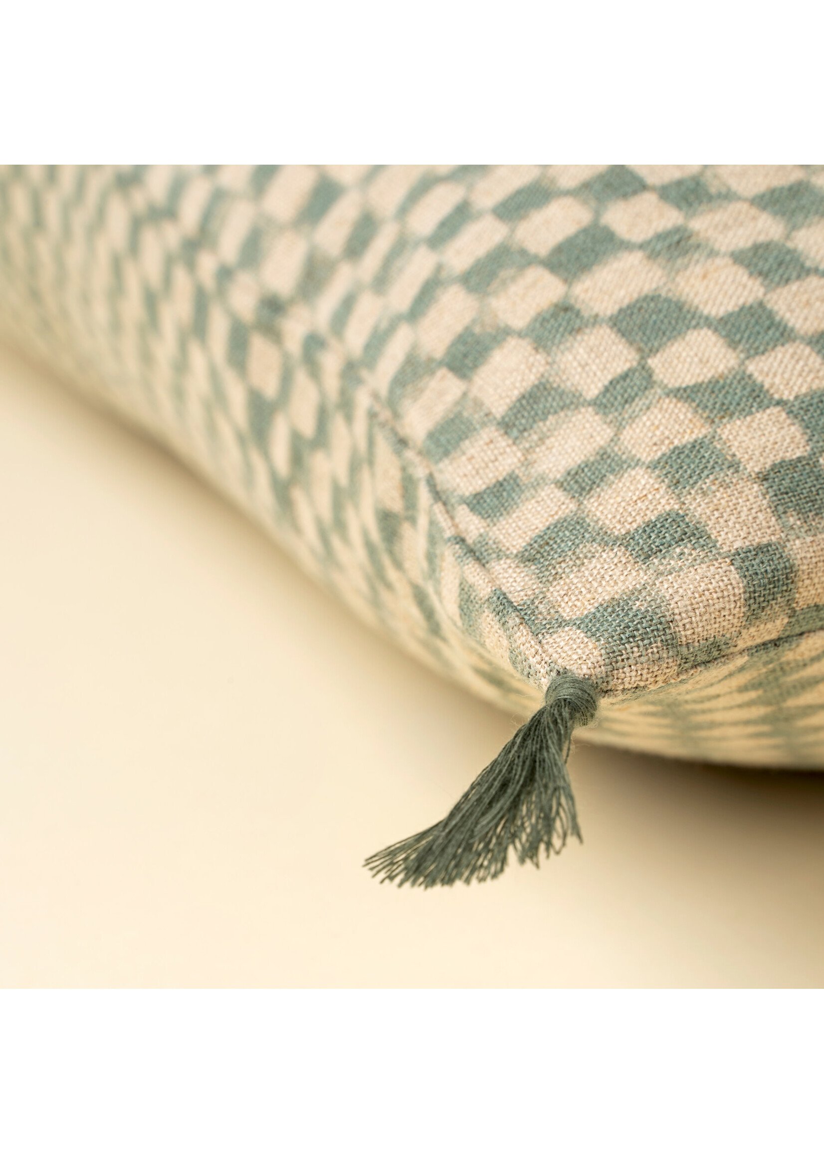 Indaba 16x24 Block Print Check Linen Pillow Blue