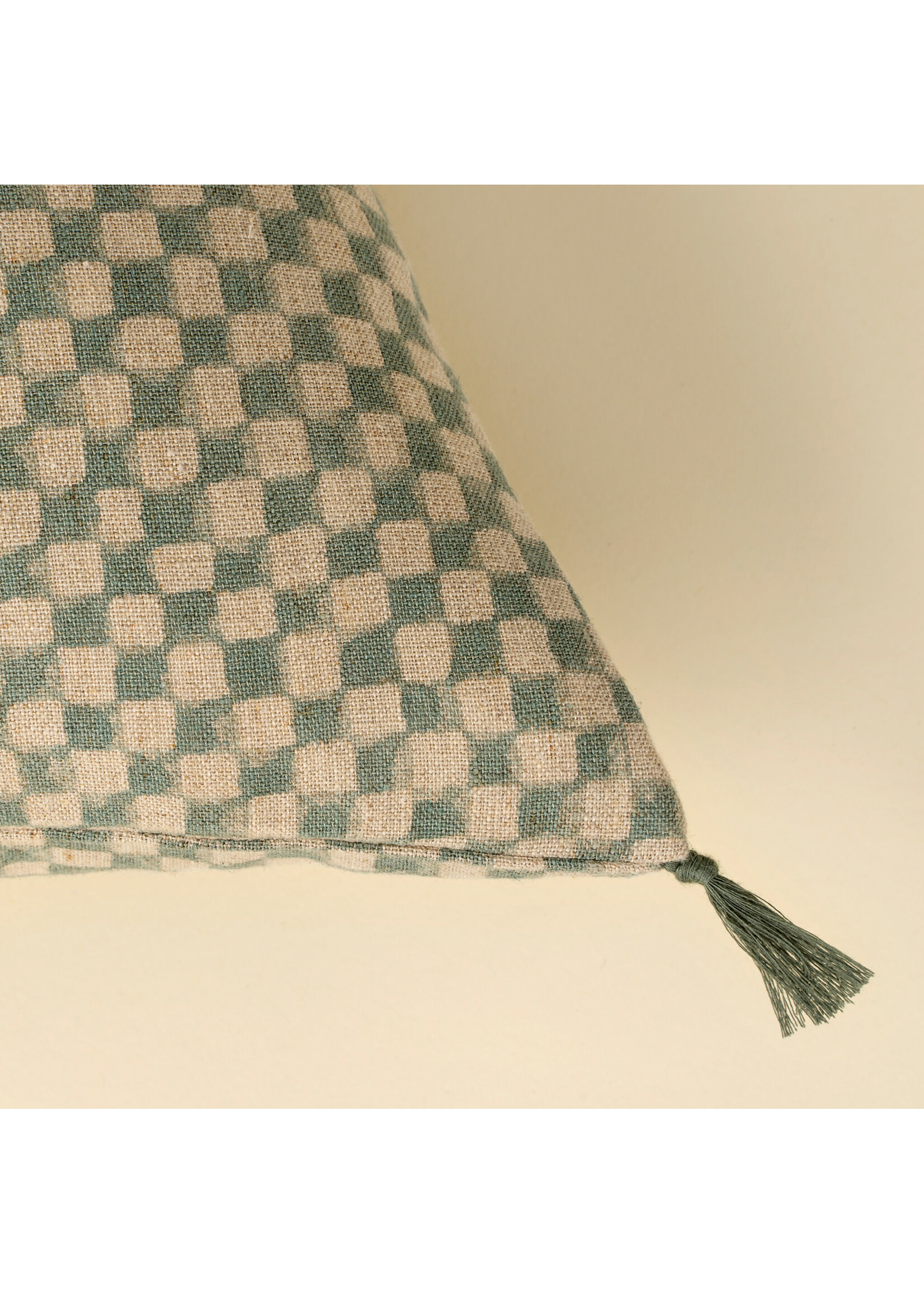 Indaba 16x24 Block Print Check Linen Pillow Blue