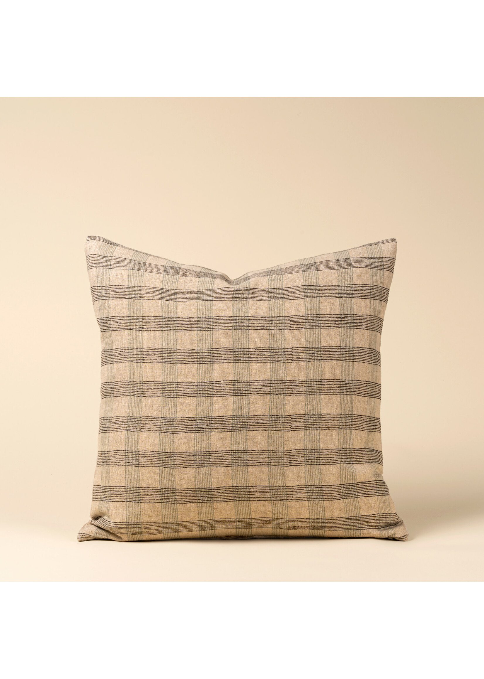 Indaba 20x20 Block Print Plaid Linen Pillow Blue