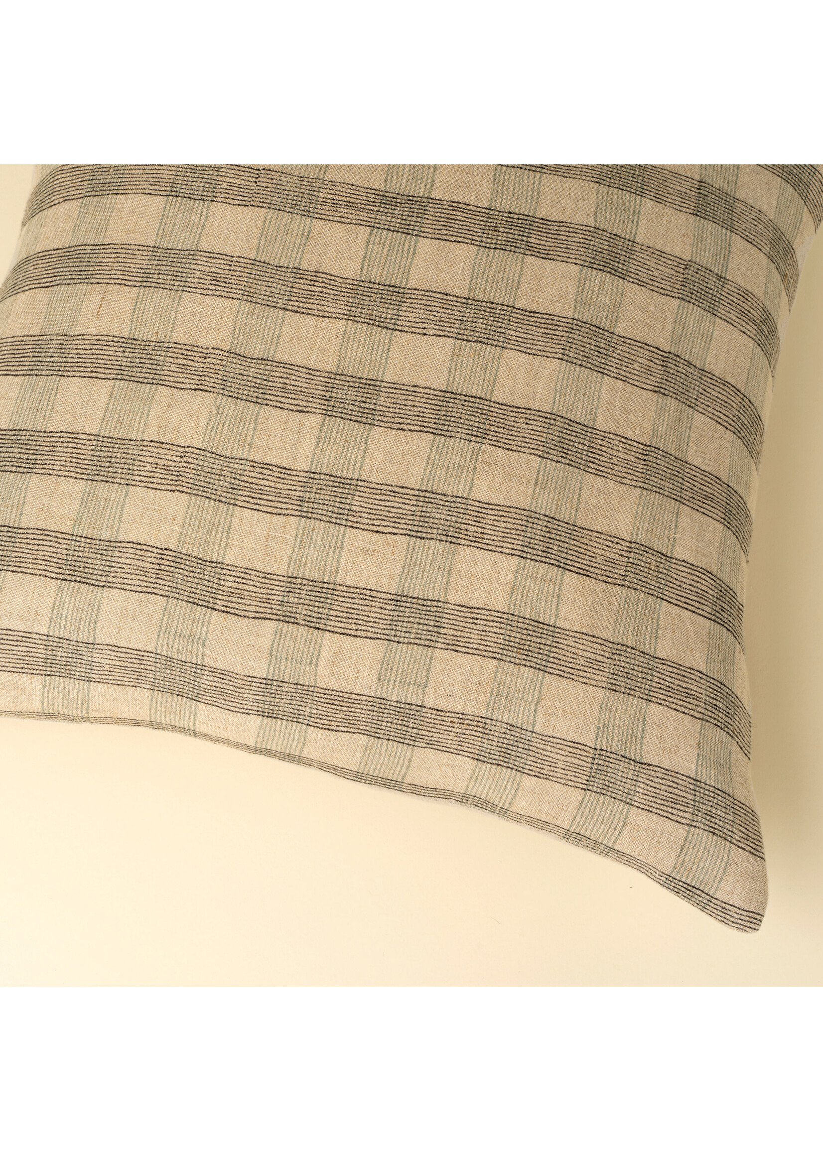 Indaba 20x20 Block Print Plaid Linen Pillow Blue