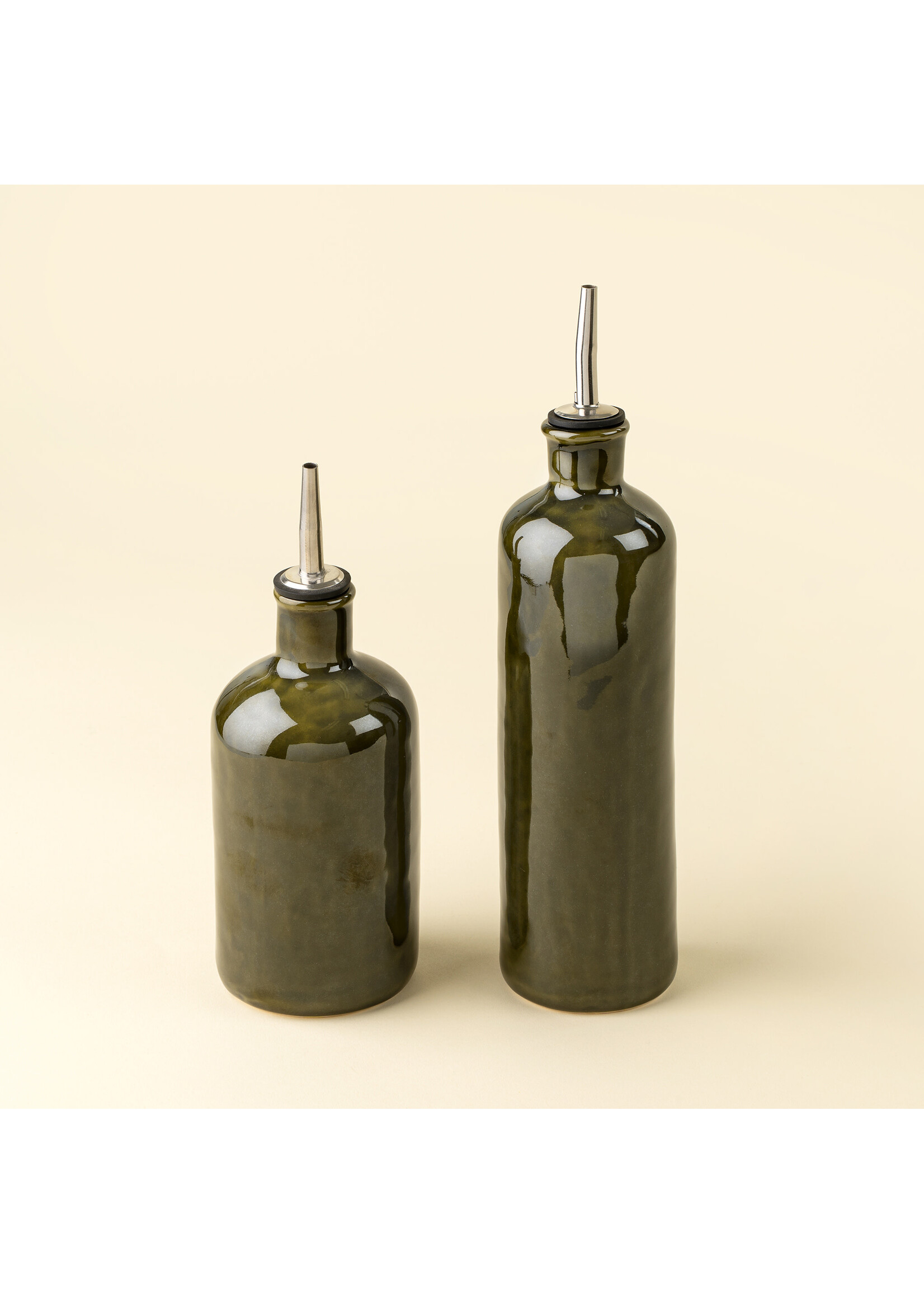 Indaba Stoneware Olive Oil Cruet, Deep Green