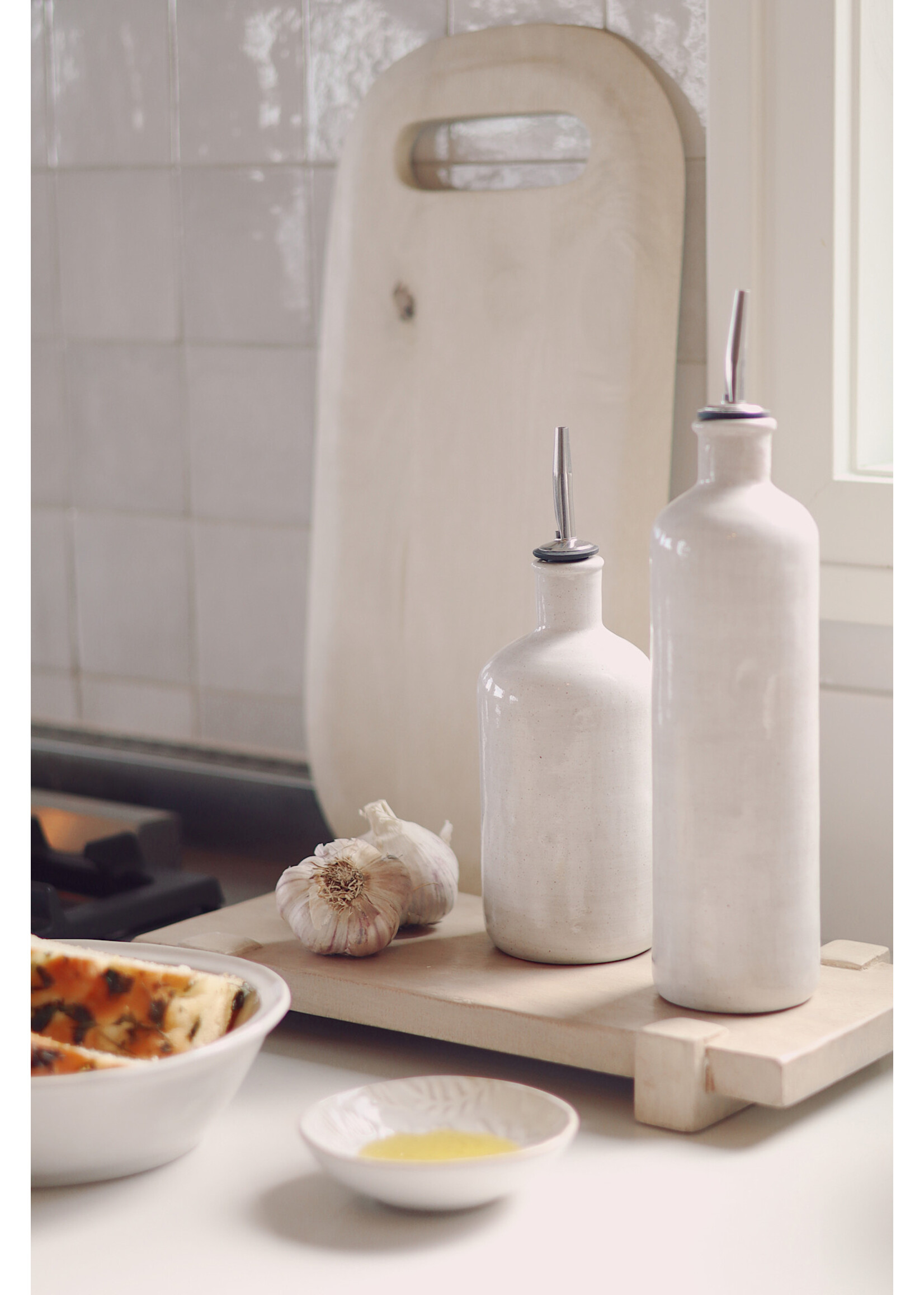 Indaba Stoneware Vinegar Cruet, Rustic White
