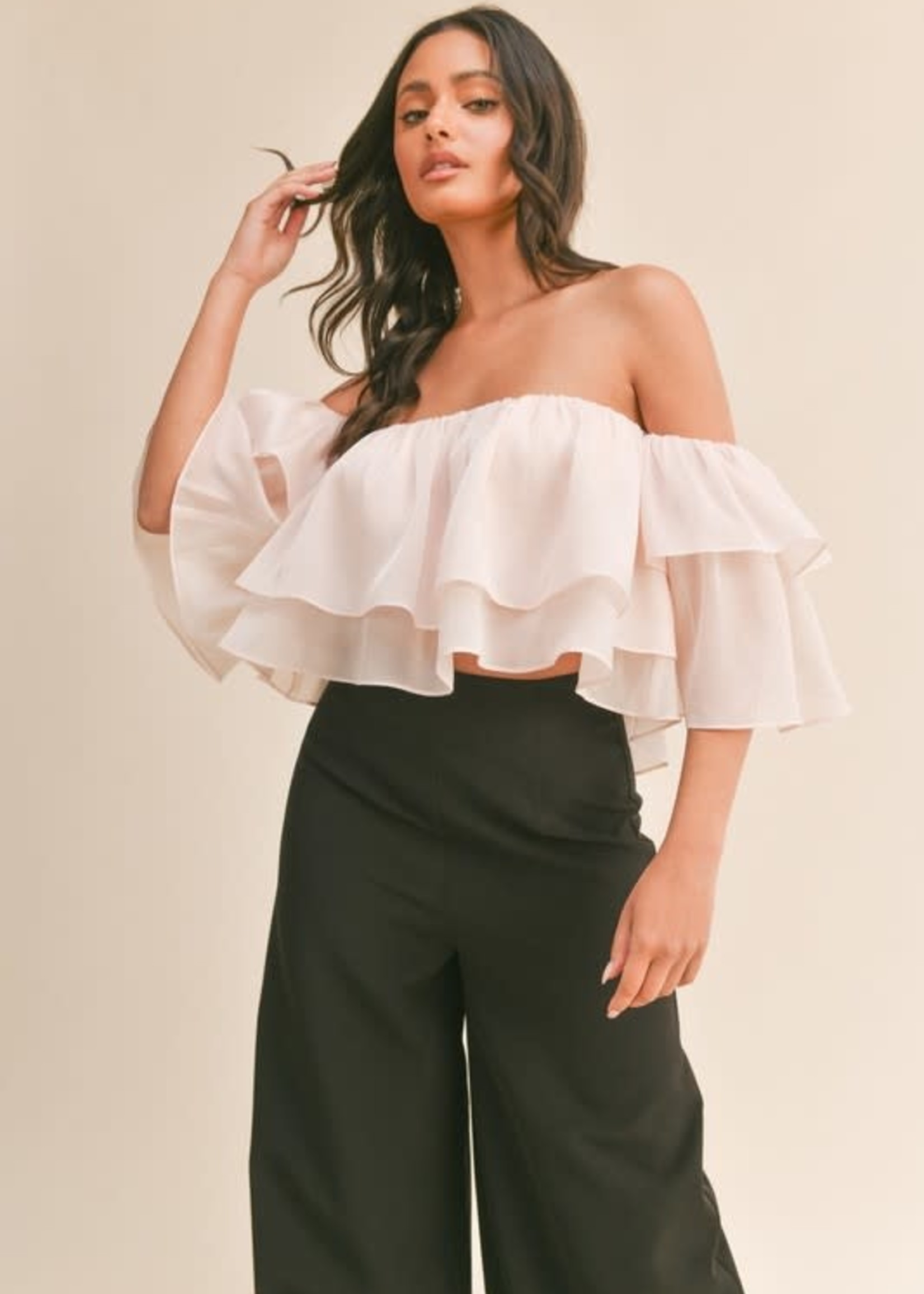 RUFFLE OFF SHOULDER ORGANZA TOP