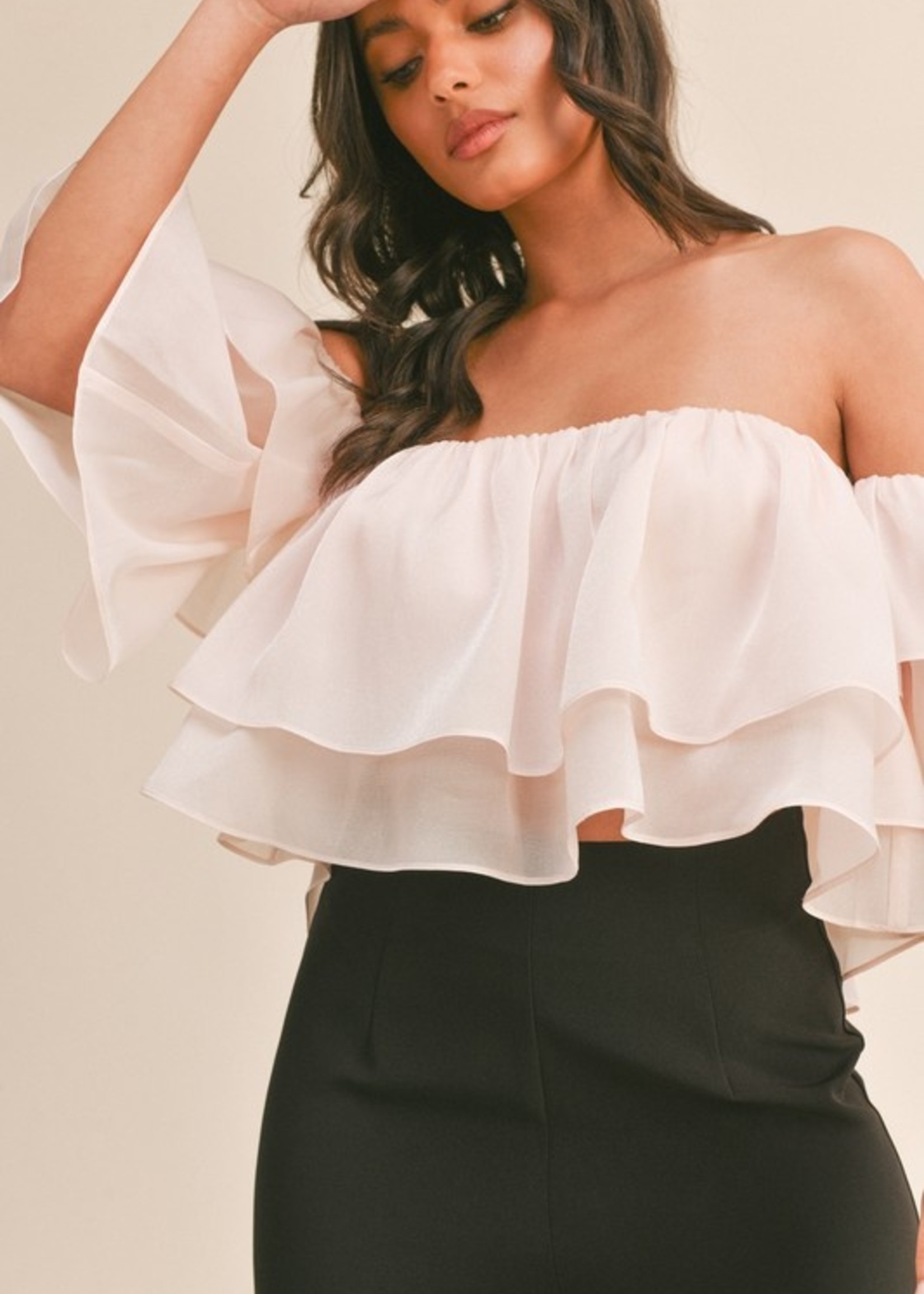 RUFFLE OFF SHOULDER ORGANZA TOP
