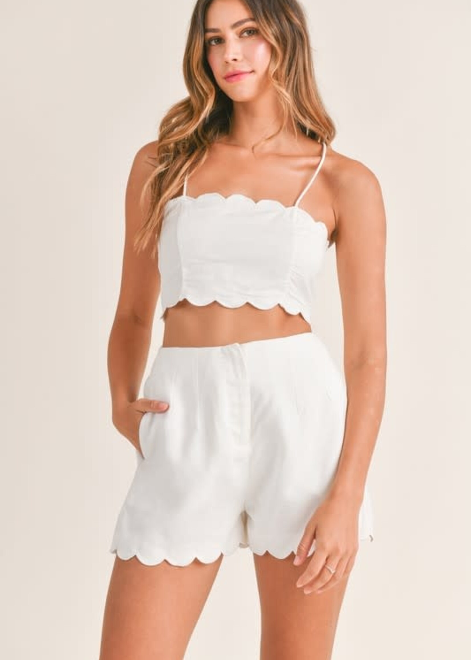 scalloped detail crop , short set