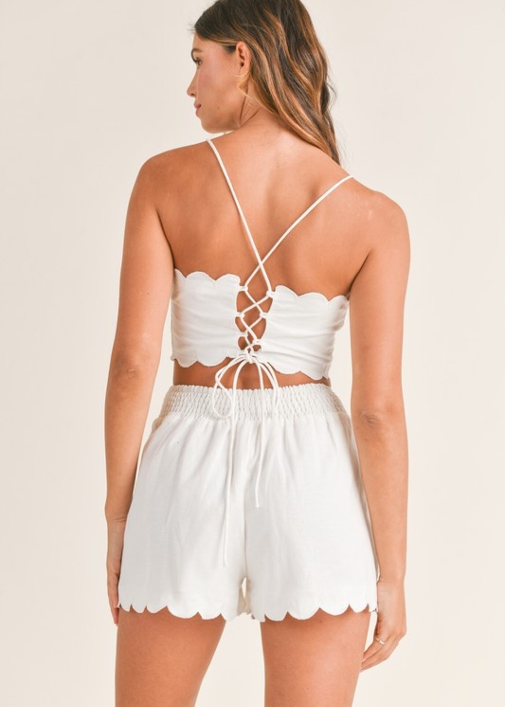 scalloped detail crop , short set